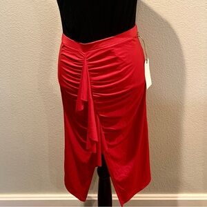 Leith Red Ruched Midi Skirt with Front Drape
